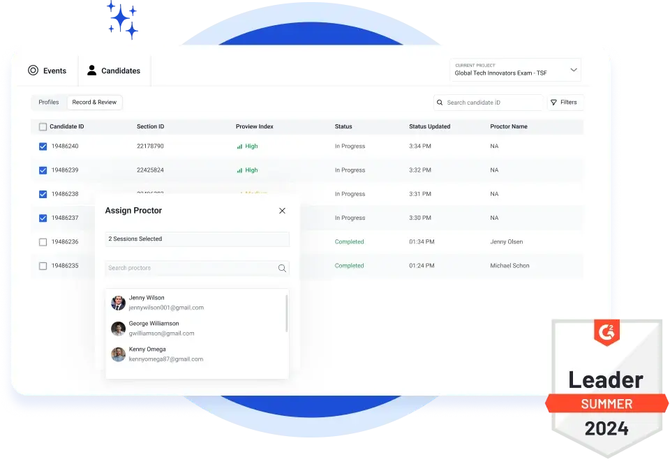 Automated proctoring dashboard